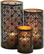 Deco 79 Metal Geometric Indoor Outdoor Candle Lantern Decorative Lantern Candle Holder, Set of 3 Lantern 12", 10", 6"H, Dark Brown by Unknown