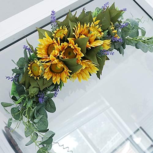 30 Inch Floral Swag, Artificial Flowers Sunflower Eucalyptus Wreath, Fake Flower Wreath Sunflower Swag Garland for Home, Wedding Arch, Front Door, Wall - Image 4