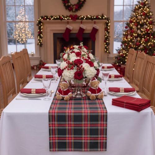 HunnmingRe 6 Pcs Red and Green Christmas Tartan Plaid Table Runner 13 x 72 - Image 4
