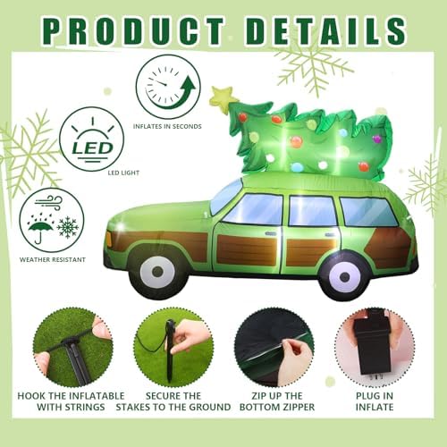 Vihose 8FT Christmas Station Wagon Inflatable with LED Lights for Yard - Image 5