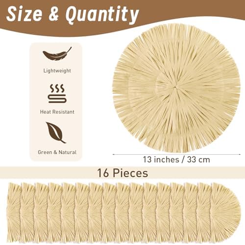 Fovths 16 Pcs Hawaii Luau Placemats Bulk 13 in Woven Boho Fringe Place Mats - Image 2