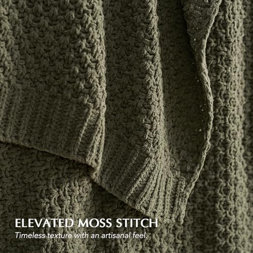 EVERGRACEHOME Chunky Chenille Knit Throw Blanket, 108x92, Olive Green - Image 2