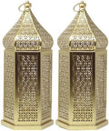 2-Pack Golden Tower Temple Moroccan Lantern Lamp Decorative Candle Holders for Ramadan Decorations, Large Only, 15" Tall by VelaCandleLanterns