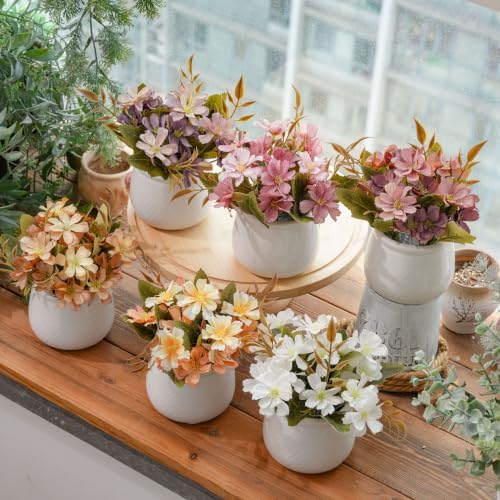 LUEUR 6PCS Artificial Fall Flowers with Ceramic Vase - Image 3