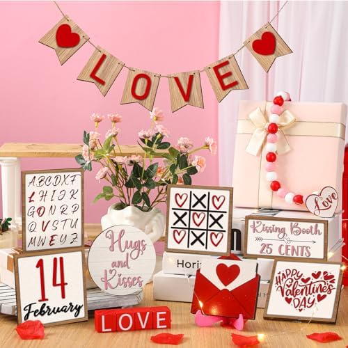 FairySandy 19 Pcs Valentine‘s Day Tiered Tray Decorations Set and 2 Tiered Tray Stand with Handle Tabletop Table Decoration for Valentine‘s Day Home Office Farmhouse - Image 2
