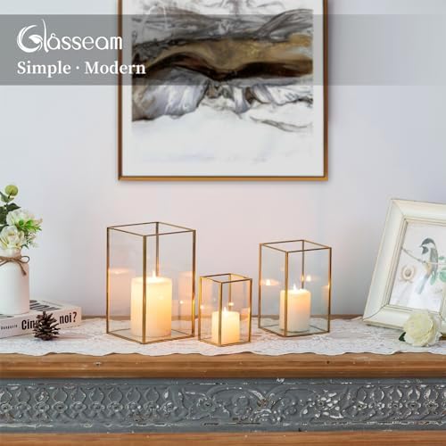Glasseam Gold Hurricane Candle Holder for Pillar 3Pcs Square Lanterns Decor - Image 6