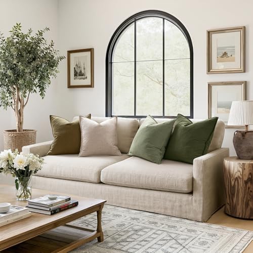 MIULEE Green and White Boho Linen Pillow Covers 18x18 Inch Pack of 4 - Image 4