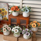 LUEUR Artificial Flowers with Ceramic Pot–6PCS Fake Sunflowers in Vase - Image 2
