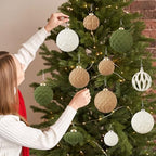 30pcs Velvet Christmas Ball Ornaments, Flocked Shatterproof Christmas Ornaments Hanging Xmas Tree Decorations Set for Home Party Holiday Decor (Multi-Size, Brown-Green-Cream) - Image 6