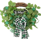 idyllic St. Patrick's Day Decoration Wreath for Front Door with Bowknot,Saint Patrick Day Decoration Wreath,Shamrock Clover Wreath for Kitchen Window Wall Party Home Decor by idyllic
