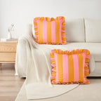 MONDAY MOOSE Decorative Throw Pillow Covers, Set of 2 Water-Resistant Striped Design with Ruffle Edge for Outdoor/Indoor Use, Pillow Inserts Not Included (22x22 inch, Light Pink/Honey) - Image 5
