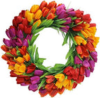 U'Artlines 20 Inch Tulip Wreath for Front Door, Spring Summer Silk Wreath by UArtlines