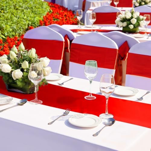 Bencailor 24 Pcs Bright Red Satin Table Runners Bulk, 12 x 108 Inch - Image 4