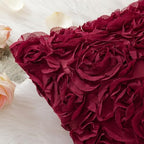 MIULEE Pack of 2 3D Decorative Romantic Stereo Chiffon Rose Flower Throw Pillow Cover Solid Square Pillowcase for Christmas Day Decoration Sofa Bedroom Car 12x20 Inch (30x50cm) Wine Red - Image 2