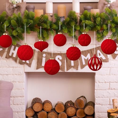 30pcs Velvet Christmas Ball Ornaments, Flocked Shatterproof Christmas Ornaments Hanging Xmas Tree Decorations Set for Home Party Holiday Decor (Multi-Size, Red) - Image 4