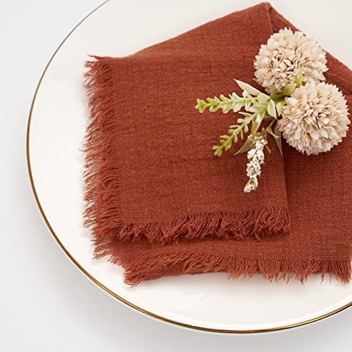 Pesonlook 24 Pcs Terracotta Cotton Linen Napkins with Fringe, 16x16 Inches - Image 2