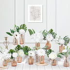 FoldTier 108 Pcs Artificial Flowers in Vase 96 Pcs Faux Greenery Stem Table Centerpiece Fake Plants Silk Roses Arrangement 12 Pcs Glass Vase Sets for Wedding Bathroom Home Dining Decor(Champagne) by FoldTier