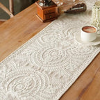 Table Runner Embroidered Farmhouse Dresser Scarf, Beige 14"x75" - Image 4