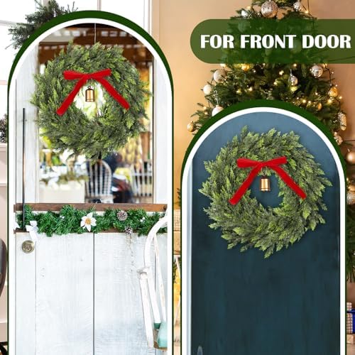 20 Inch Artificial Cedar Wreath Christmas Wreath for Front Door - Image 6