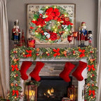 6ft Pre-lit Garland,red Gold Christmas Decorated Garland with 30 LED Light String,Indoor Outdoor Xmas Decorations on Mantle Fireplace Front Door, Christmas Stairs Decor Battery Operated with Timer - Image 6