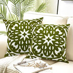 Alysheer Boho Embroidered Throw Pillow Cover 18"x18" Set of 2, Olive Green - Image 7