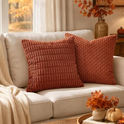 MIULEE Fall Euro Sham Corduroy Decorative Throw Pillow Covers 24x24 Rust - Image 2