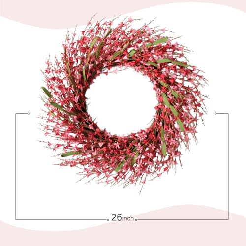 26 Inch Spring Wreaths for Front Door, Large Artificial Forsythia Flowers Wreath, Spring Summer Floral Wreath All Season for Home, Wall, Window, Porch, Wedding, Farmhouse Decor (Pink) - Image 4