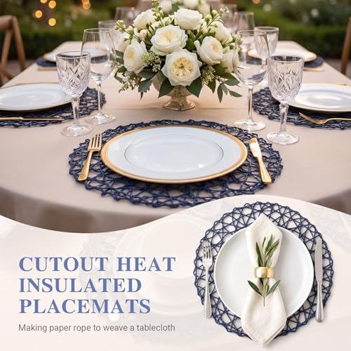 Threehoney Paper Braided Round Placemats, Set of 24, Blue, 13 in - Image 4