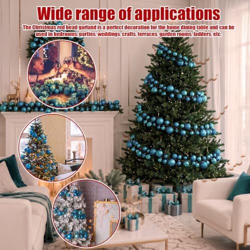 2 Pcs 6 ft Christmas Ball Ornament Garland, Turquoise - Image 3