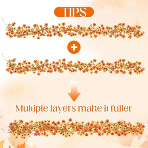 8 Pcs 6 ft Artificial Flowers Wisteria Garland, Orange - Image 4