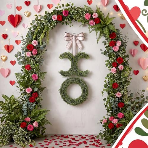 Suncalla 39.4 Inch Valentines Day Wreath with Bow Artificial Greenery XO Valentine's Day Door Wreath Swag Sign for Indoor and Outdoor Porch Front Door Wall Mantels Fireplace Wedding Decor Gift - Image 4