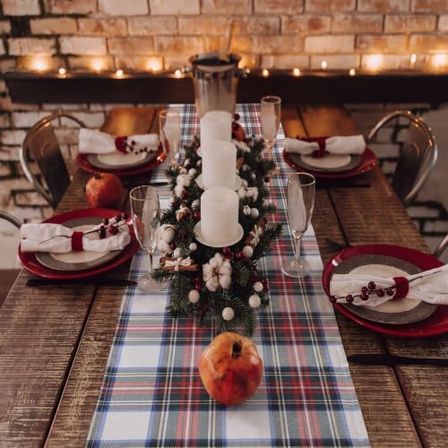 HunnmingRe 6 Pcs White Christmas Tartan Plaid Table Runner 13 x 72 - Image 5