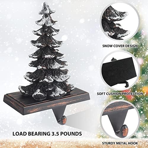 2025 New Christmas Stocking Holders for Mantle Set of 2 Snow Brown Vintage Xmas Tree with Non-Skid Stockings Holders for Fireplace Home Decor Holiday Gifts Christmas Decorations Indoor Supplies - Image 3