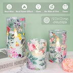 Floral Flameless Candles with Remote Timer, Pink Rose and Lilac Pattern LED Glass Candles, Battery Operated for Home Party Wedding Christmas Spring Valentine's Day Decor, Set of 3 - Image 6