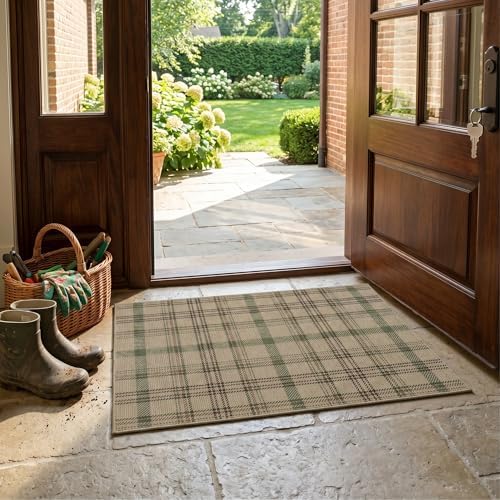 JTJ Easy Jute 2x3 Entryway Rug, Sage Green Plaid Washable Non Slip - Image 3