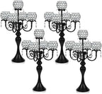 Set of 4 Crystal Tea Light Candle Holders - 22.5" Tall Metal & Crystal Centerpiece with Weighted Base for Birthday Valentine Dinner Table Decor- Matte Black by kehail