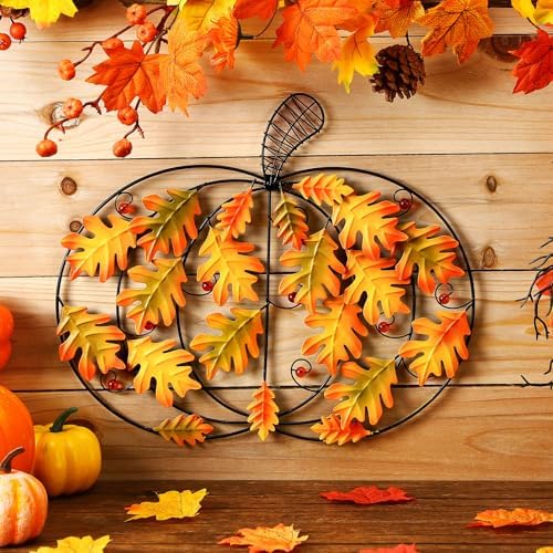 Wesiti 2 Pcs Metal Fall Pumpkin Wall Decor 14" Welcome Pumpkins Fall Sign Metal Farmhouse Autumn Vintage Leaf Wall Art Hanging Rustic Room Decor for Autumn Harvest Holiday Indoor Outdoor - Image 2