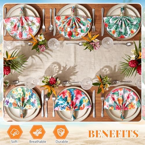 Nuogo 36 Pack Tropical Cloth Napkins 15"x15" Summer Hawaiian Dinner Napkin - Image 6
