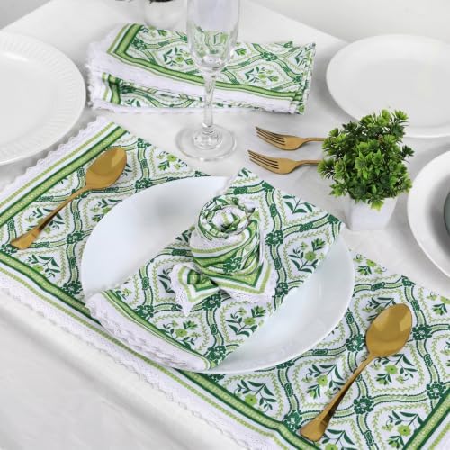 Lace Cloth Napkins, Cotton Linen, 12 Pack, 20x20 Inch, Green Damask - Image 3