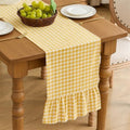 Yellow Gingham Plaid Ruffle Table Runner 72 Inches Long, 100% Washed Cotton Double Layer Farmhouse Dining Decor for Holiday, Home Party Wedding, 13 x 90 inches by Kisswish