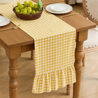 Yellow Gingham Plaid Ruffle Table Runner 72 Inches Long, 100% Washed Cotton Double Layer Farmhouse Dining Decor for Holiday, Home Party Wedding, 13 x 90 inches by Kisswish