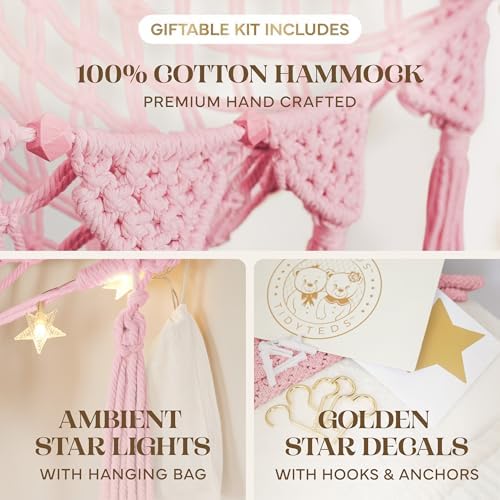 TIDYTEDS Stuffed Animal Hammock Corner | Sturdy Handcrafted Stuffed Animal Net | 4mm Double Macrame Cord Stuffed Animal Holder | Natural 100% Cotton Plushie Net | Toy Hammock w/LED Light (Pink) - Image 3
