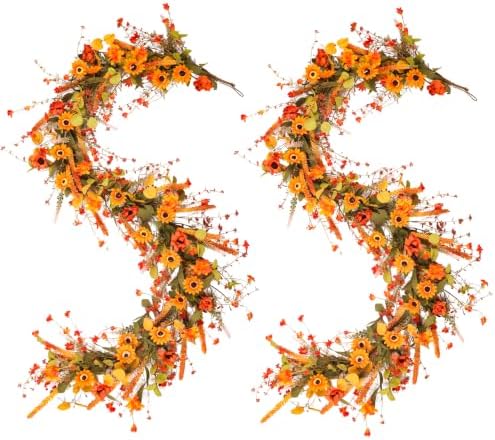 2-Pack 6Ft Fall Garland for Mantel Decoration Sunflower Flower Leaf by YUGALI