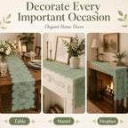 12 Pack Sage Green Lace Table Runners 14 x 120 Inch Sage Green Rustic Lace Fabric Table Runners with Rose Embroidered Floral Vintage Table-Runner for Party Wedding Bridal Shower Decorations - Image 6