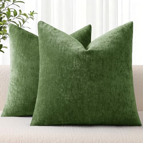 decorUhome Soft Chenille Moss Green Throw Pillow Covers 24X24 Set of 2 by decorUhome