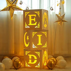 Staraise Eid Mubarak Decorations- 3pcs Mubarak Eid Hollow Boxes with Lights,Eid Mubarak Decorations for Home,DIY Eid Mubarak Boxes for Ramadan Lights Decorations,Eid Decorations Party Decor by Staraise