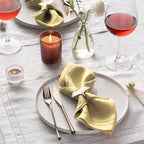 100% Pure Linen Napkins Yellow with Embroidered Dot Set of 4, 18 x 18 Inch - Image 2
