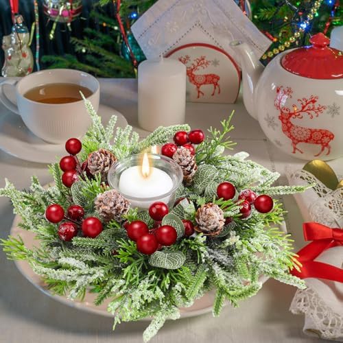 24 Pcs Christmas Candle Ring Wreath Small Kitchen Cabinet Table Decor - Image 4