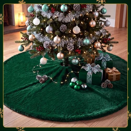 Viorawhite Emerald Green Christmas Tree Skirt, 60 Inch Large Faux Fur - Image 5