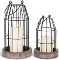Rustic Wire Metal Cloche Set of 2 Candle Lantern Decorative Indoor Outdoor Vintage Cage Candle Holders Modern Farmhouse Decor for Fireplace Mantle Entryway Living Room Kitchen Coffee Table Centerpiece by SHOHAYTO